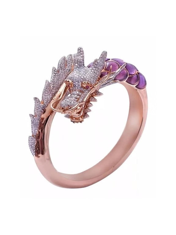 Fashion Dragon Open Plated Rose Gold Crystal Rings Engagement Jewelry Gift Dragon Anniversary Rings Gothic O2N9 Women