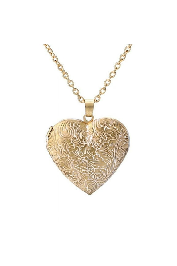 Gold Heart Photo Picture Frame Locket Pendant Chain Jewely7 Gift Necklace