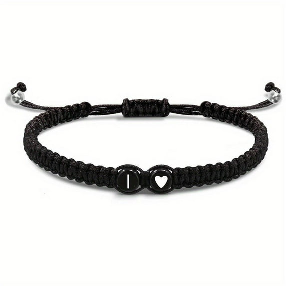 ZOUBAOQ Heart Initial Bracelets for Women Men Teen Girls A-Z 26 Letters Initial Adjustable Black Rope Braided Bracelets Jewelry Gift