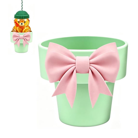 ZOUBAOQ Heart-Shaped Bear Car Cup Holder Adapter with Bow, Universal Drink Holder Insert for Vehicle Consoles