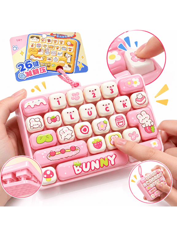 Keyboard Fidget Toy Keychain, 26-Key Tactile Clicker Sensory Desk Toy for Adults Teens Office School Travel