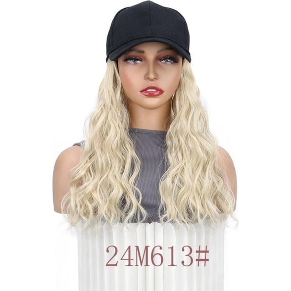ZOUBAOQ Long Synthetic Baseball Wig Hair Natural Wave Hat Wigs Adjustable-