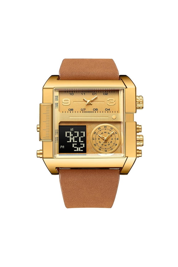 Men Square Large Face Digital Sports Watch,LED Backlight Large Screen Multi-Time Zone Mens Watch, Waterproof Analog Mens Digital Sports Watch,Birthday Valentines Day Gifts for Him Dad