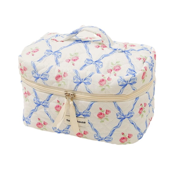 ZOUBAOQ Portable Cute Bow Flower Quilting Cotton Makeup Bag Women Zipper Cosmetic Handbag Female Cloth Organizer