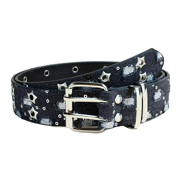 ZOUBAOQ Punk Star Double-breasted Belt Denim HipHop Hollowed Pin Buckle Belt V1
