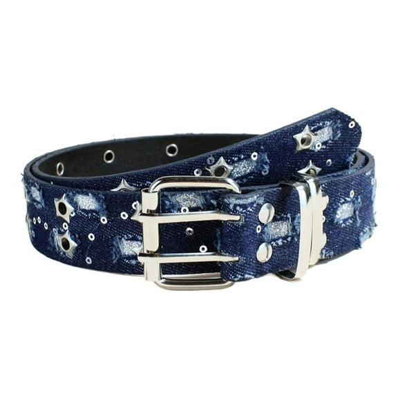 ZOUBAOQ Punk Star Double-breasted Belt Denim HipHop Hollowed Pin Buckle Belt V1