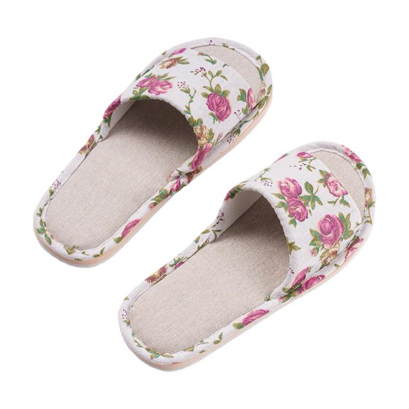 ZOUBAOQ Summer Linen Slippers Female Pastoral Guest Slippers Household Flat Shoes M