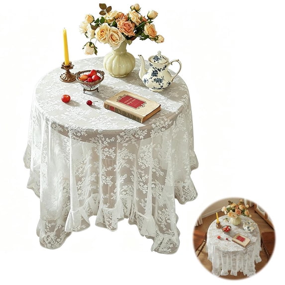 ZOUBAOQ Vintage Boho Lace Tablecloth, Square Floral Ruffle Table Cover for Dining Room and Wedding Decor