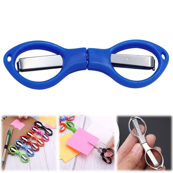 ZOURIH 1 PCS Folding Scissors, Portable Travel Scissor, Gift for Men Glasses Shaped Mini Shear Telescopic Cutter, Anti Rust Stainless Steel Scissors for Fishing Sewing Home office,Blue