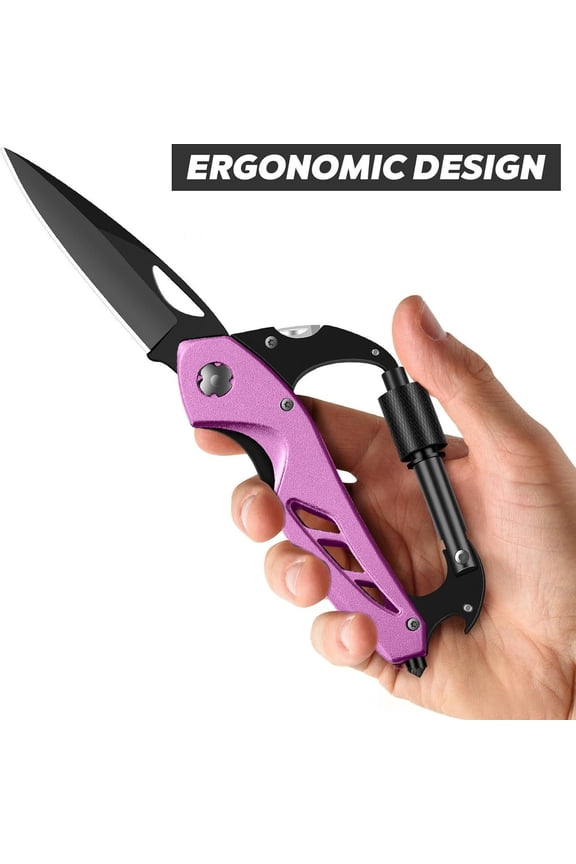 1 PCS Multi-tool Carabiner with Pocket Knife, Gift for Men Him Dad Husband, 6-in-1 Multi-tool with Carabiner Keychain, Bottle Opener, Window Breaker & Screwdriver, Cool Gadgets for Outdoor