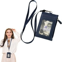 ZOURIH 1 PCS PU Leather Badge Holder with Zipper Pocket, Badge Holder Wallet with Lanyard, ID Badge Card Holder with 4 Card Slots and 1 Zipper Pocket