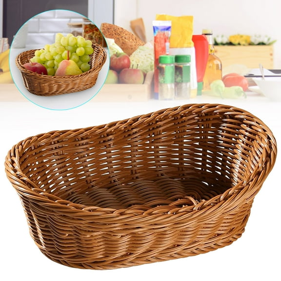 ZOURIH 1 PCS Wicker Bread Basket, 7.5 inch Imitation Rattan Woven Bread Baskets, Rectangular Food Serving Baskets for Table, Candies, Crackers, Fruit, Vegetables, Restaurant,Home Kitchen,Brown