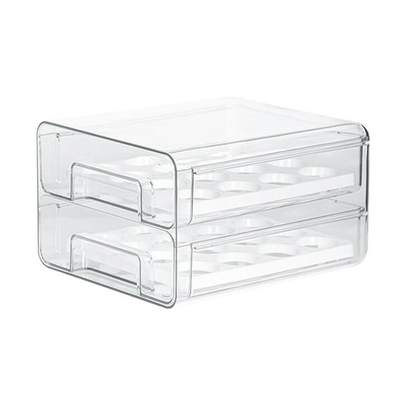 ZOURIH 1 Pack 2 Layer Stackable Pull-Out Fridge Organizer Drawers,Clear Refrigerator Drawer with Lids,Fridge Stackable Storage Drawers for Veggies,Fruits,Egg,Food Storage,32 Eggs-Clear