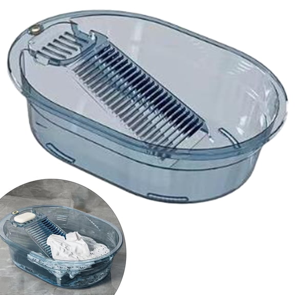 ZOURIH 1 Pack 2-in-1 Hand Washing Basin with Washboard - BPA-Free Portable Laundry Tub for Home, Camping, RV,Outdoor - Non-Slip & Durable PET