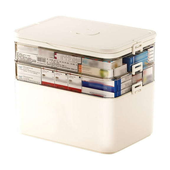 ZOURIH 1 Pack 3-Tier Medicine Storage Box, Empty Family Emergencies First Aid Kit Container, Portable Plastic Medicine Storage Organizer Holder Multipurpose Box with Handle for Home, Travel (White)