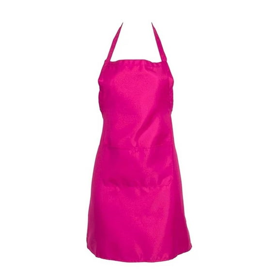 ZOURIH 1 Pack Bib Aprons Bulk - Unisex Pink Commercial Apron with 2 Pockets for Kitchen Crafting BBQ Drawing Cooking,Pink