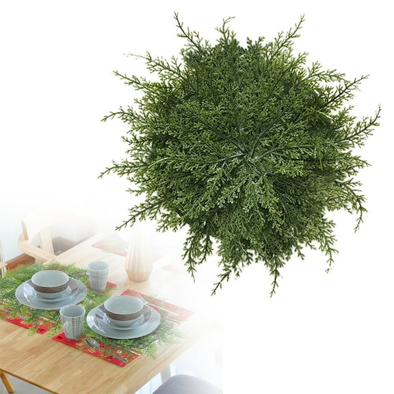 ZOURIH 1 Pack Christmas Pine Placemats Bulk 15.75 inch Christmas Large Round Artificial Realistic Pine Branches Place Mats for Xmas Dining Table Party Decorations,Green