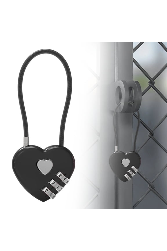 1 Pack Combination Lock,3 Digit Heart Shaped Padlock for School Gym Locker,Cable Luggage Locks,Sports Locker Lock,Luggage,Fence,Backpack,Valentine Gift,Black