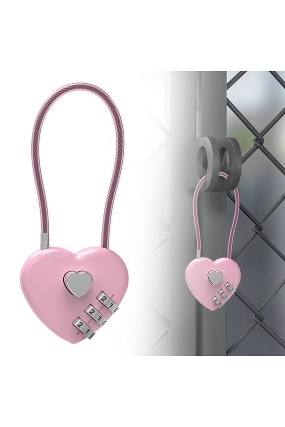 1 Pack Combination Lock,3 Digit Heart Shaped Padlock for School Gym Locker,Cable Luggage Locks,Sports Locker Lock,Luggage,Fence,Backpack,Valentine Gift,Pink