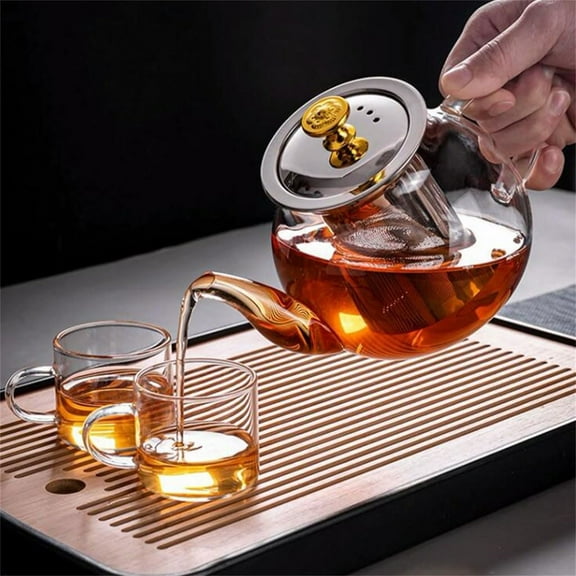 ZOURIH 1 Pack Glass Tea Pot with Stainless Steel Infuser and Lid , Clear Glass Teapot, Borosilicate Hydrochloric Glass Heat Resistant, Fine Glass Filter for Flower Tea, Tea Bags