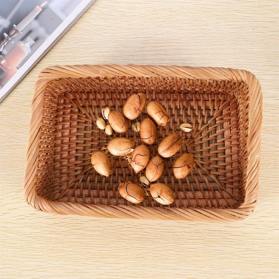 ZOURIH 1 Pack Handmade Rectangle Wicker Fruit Box Rattan Tray Magazine Organizer and Small Objects Container Serving Basket