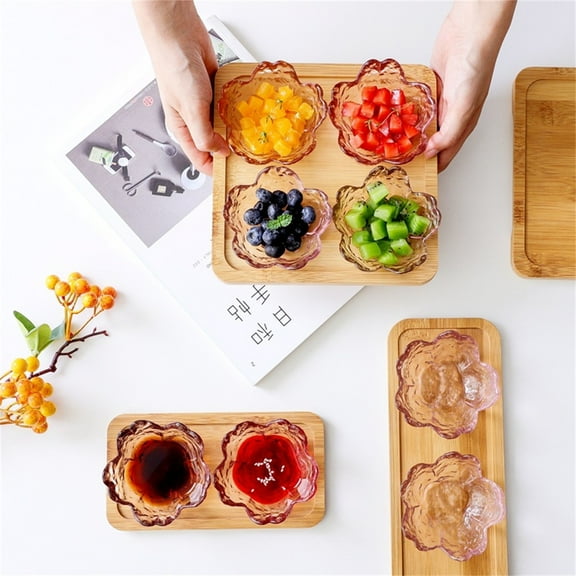 ZOURIH 1 Pack Sakura Sauce Dishes, Pink Cherry Flower Crystal Glass Appetizer Plates Dipping Bowls Tasting Dishes Serving Dish Seasoning Saucers Bowl Little Bowls Ice Cream Snack Sushi Dishes