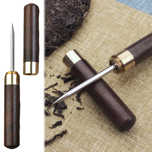 ZOURIH 1 Pack Stainless Steel Tea Picks with Safety Cover, 6.6-inch Pick Tool for Tea Cake, Non-slip Wooden Handle for Easy to Grip, Multi-functional Pick Tool for Kitchen, Bars, Bartender