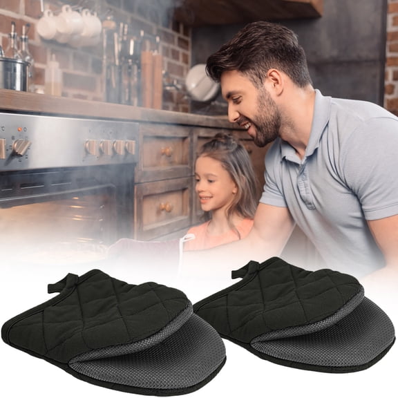 ZOURIH 1 Pair Short Oven Mitts, Heat Resistant Silicone Kitchen Mini Oven Mitts, Non-Slip Grip Surfaces and Hanging Loop Gloves, Baking Grilling Barbecue Microwave Machine Washable