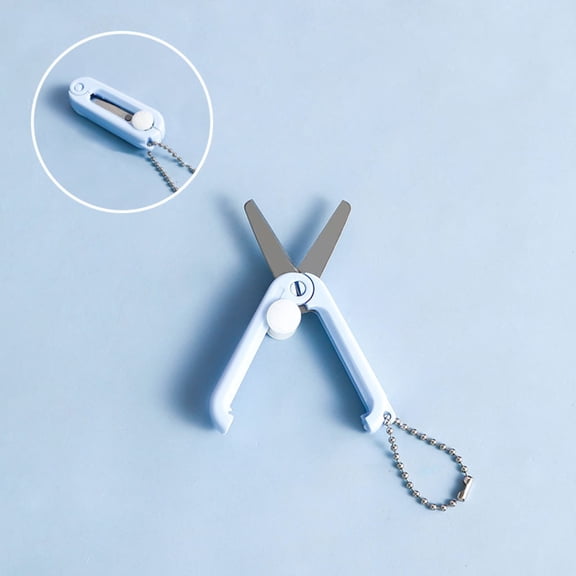 ZOURIH 1 Pcs Blue Keychain Scissors,Folding Scissors,Safe Portable Travel,Foldable Telescopic Cutter Pocket,Mini Scissor with Keychain for Cutting, Scrapbooking Crafting, Cutting Tools,Blue
