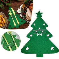 ZOURIH 1 Pcs Christmas Tree Cutlery Bags Flatware Holder Silverware Holders Cutlery Pockets Xmas Tree Felt Tableware Knife fork Covers for Christmas Holiday Party Dinner Table Decor,Green