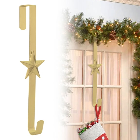 ZOURIH 1 Pcs Christmas Wreath Hanger Over The Door Metal Wreath Hook Star Snowflake Christmas Tree Wreath Holder for Xmas Party Decor Door Wall Home office,15in,Star-Gold