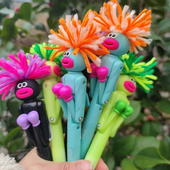 ZOURIH 1 Pcs Fried Hair Boxing Robot Ballpoint Pens Funny Writing Pen with Plush Hair Creative Decompression Pen 1.0 mm Bullet Nib Black Ink Novelty Gifts for office Party Supplies,Ramdom Color