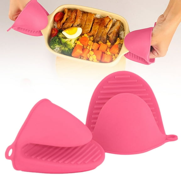 ZOURIH 1 Pcs Mini Oven Gloves Silicone Heat Resistant Cooking Pinch Mitts Potholder for Kitchen Cooking & Baking,Pink