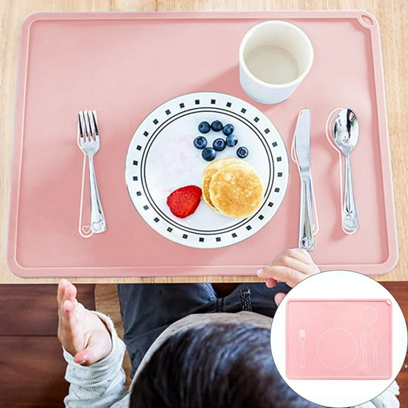 ZOURIH 1 Pcs Placemat 16 x 12'' Non Slip Silicone Placemats Eating Mat Food Mats for Dining Table Setting Learning Travel Kitchen,Pink