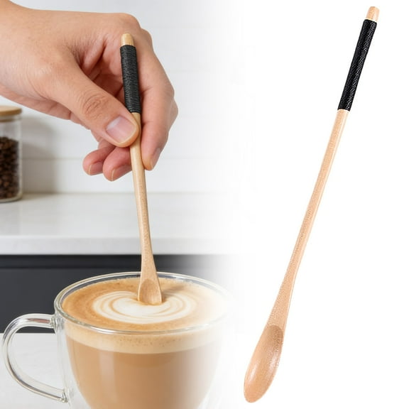 ZOURIH 1 Pcs Small Wooden Coffee Spoons Long Handle Wooden Mixing Spoon, Mini Stirring Spoon Honey Spoons Tiny Mixing Spoon Wood Iced Tea Spoons Spoon for Mixing Coffee Tea Beverage,Black