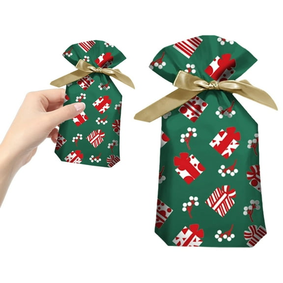 ZOURIH 10 PCS Christmas Drawstring Gift Bags - Medium Sizes, with Colorful Designs & Tags, Ideal for Holiday Wrapping & Decorations Party Favors,Gift Box-Green