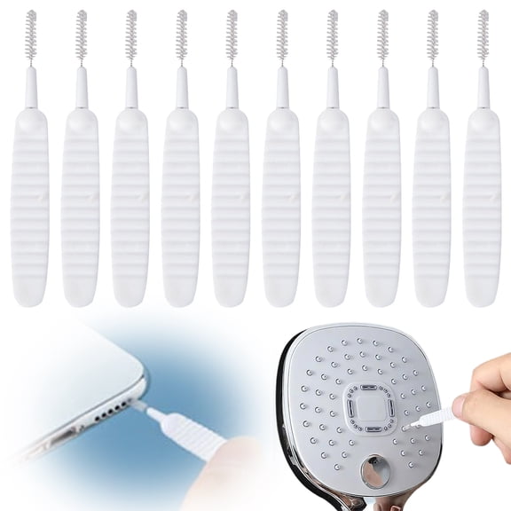 ZOURIH 10 Pieces Shower Head Cleaning Brush for Small Hole, Multifunctional Shower Head Cleaner Tool, Gap Hole Anti-Clogging Cleaning Brush for Showers Heads, Household Bathroom (White)