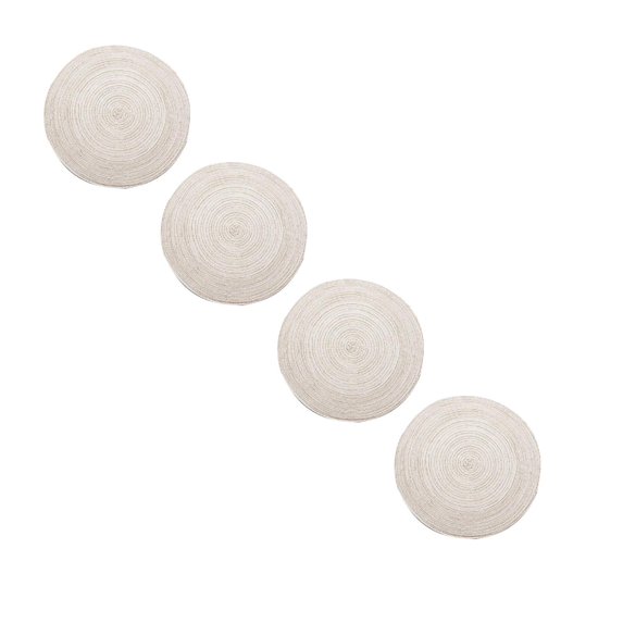 ZOURIH 15 inch Round Braided Placemats 4 Pcs Non Slip Heat Resistant Cotton Polyester Table Mats Washable Place Mats for Kitchen Dining Party Table Decor,White