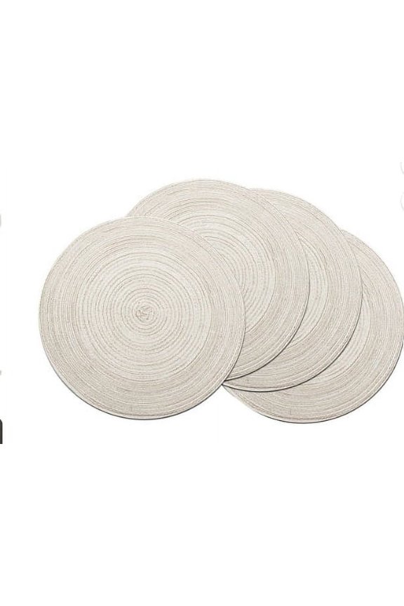 15 inch Round Braided Placemats Non Slip Heat Resistant Cotton Polyester Table Mats Washable Place Mats for Kitchen Dining Party Table Decor,White