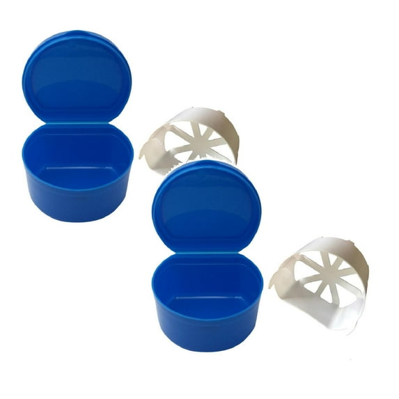 ZOURIH 2 PCS Retainer Cleaner Case,Lightweight and Convenient Denture Bath Case with Hanging Net,Retainer Holder Denture Cups for Soaking Dentures,Denture Travel Case,Blue