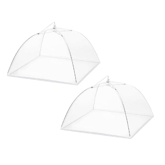 ZOURIH 2 Pcs Mesh Food Covers,12.6x12.6 inch Pop-Up Mesh Food Cover Tent Umbrella for Outdoors, Screen Tents, Parties Picnics, BBQs, Reusable and Collapsible,White*2