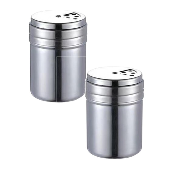 ZOURIH 2 Pcs Salt and Pepper Shakers,Stainless Steel Shaker for Salt Powder Sugar Cinnamon Pepper, Spice Dispenser with Adjustable Pour Holes,Silver