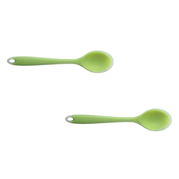 ZOURIH 2 Piece Silicone Cooking Spoons 8 inch Heat Resistant Kitchen Spoons for Mixing, Serving and Stirring Upgrade Large Non Stick Basting Utensils, Dishwasher Safe,Green