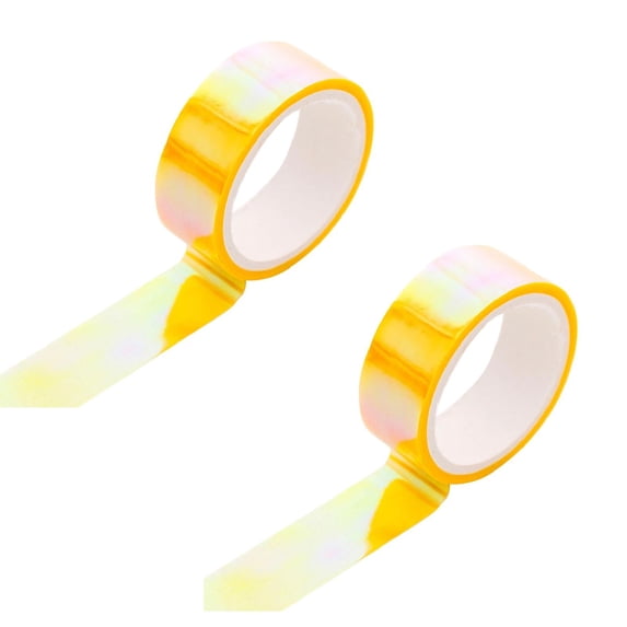 ZOURIH 2 Rolls Holographic Tape 5m/196.8in Assorted Colored Tape Decorative Tape Prismatic Glitter Tape Hoops for DIY Arts Crafts Decoration Scrapbooking Gifts Wrapping,Yellow