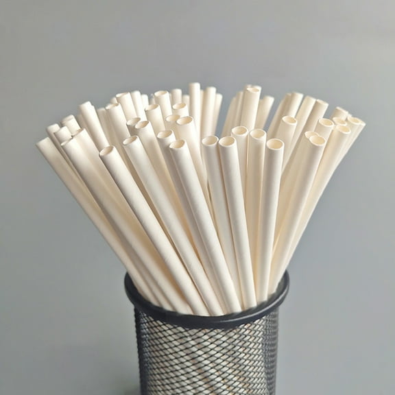 ZOURIH [25 Pack] Biodegradable 7.8 Inch Long Paper Drinking Straws 8mm Wide - Individually Wrapped, Plain White