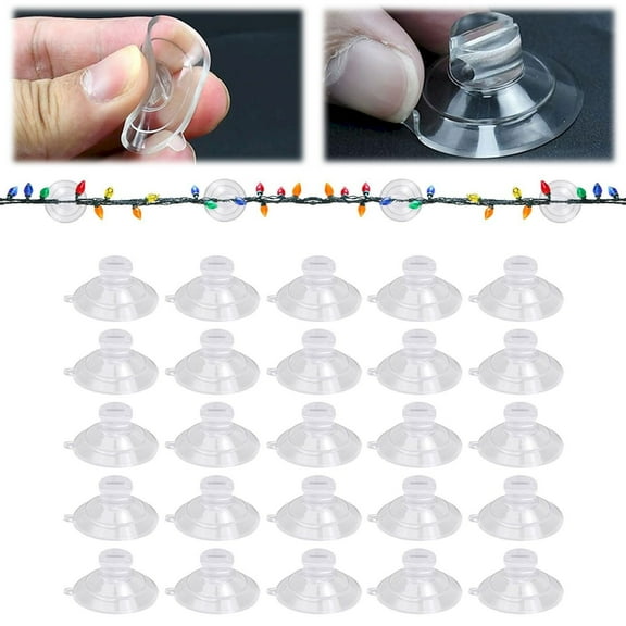 ZOURIH 25 Pack Suction Cups for Glass - 1.2"/30mm Small Clear Rubber Suckers for Holiday Christmas Lights String Decoration, Strong Adhesive Suction Cups Holder for Table Window Mirror Bathroom,