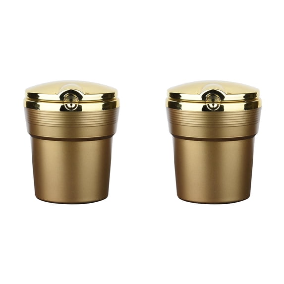 ZOURIH 2PCS Smokeless Stainless Steel LED Car Cupholder Ashtray with Lid, Detachable Windproof Mini Car Trash Can, Portable Auto Accessories, Smell Proof Ash Tray for Most Vehicles,Gold