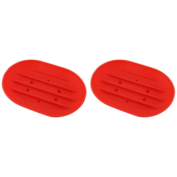 ZOURIH 2PCS Soap Dish, Bathroom Soap Dishes Soap Holder Soap Tray with Holes to Drain Water- Oval Shape Soap Dish for Shower Bathroom Kitchen Counter top, Keep Soap Dry - Flexible Silicone,Red