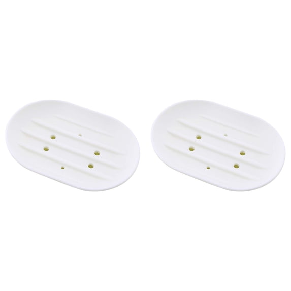 ZOURIH 2PCS Soap Dish, Bathroom Soap Dishes Soap Holder Soap Tray with Holes to Drain Water- Oval Shape Soap Dish for Shower Bathroom Kitchen Counter top, Keep Soap Dry - Flexible Silicone,White
