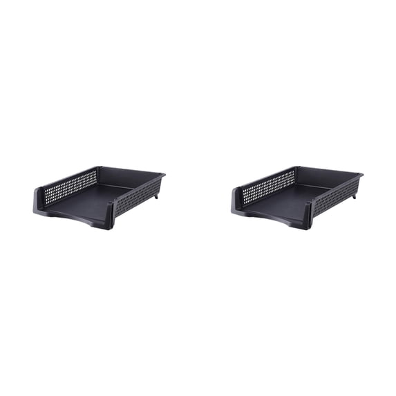 ZOURIH 3 PCS Stackable Office Paper Tray,10"x12.8"x2", Plastic Stackable Letter Tray, Black